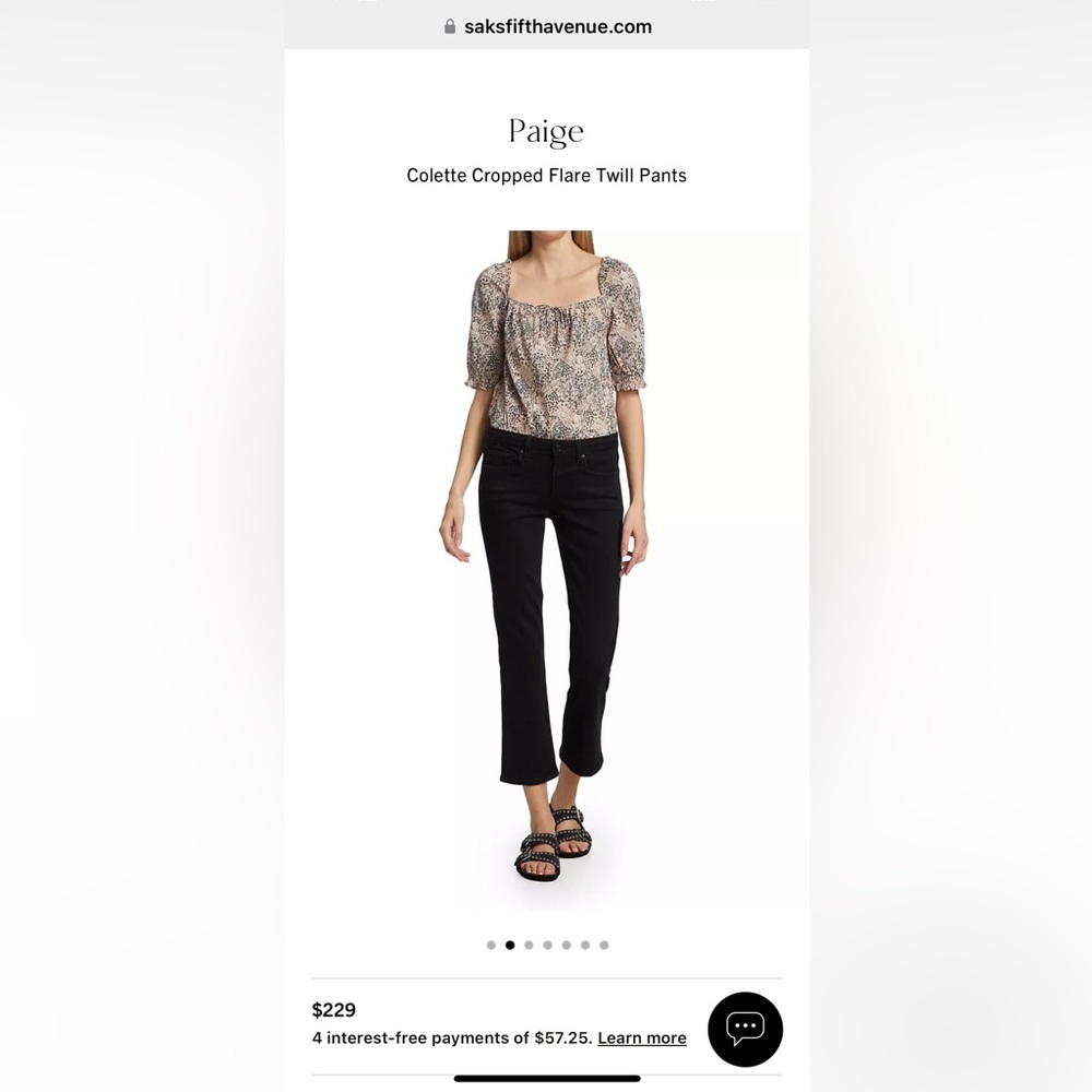 Paige Denim Colette Cropped Flare Twill Pants, Size 27